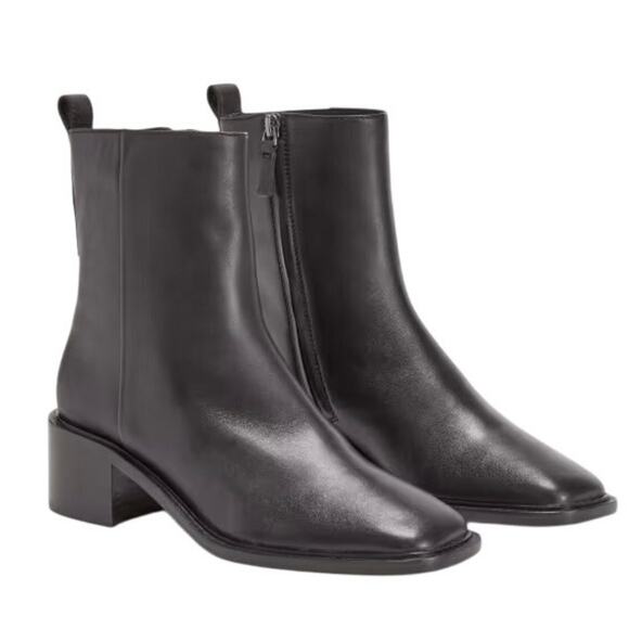 EVERLANE The City Boot Black Leather Pull Tab Side Zip Block Heel Size 7 NEW - Picture 1 of 8